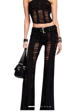 I.AM.GIA Black Sheer distressed Panel Flare Jeans